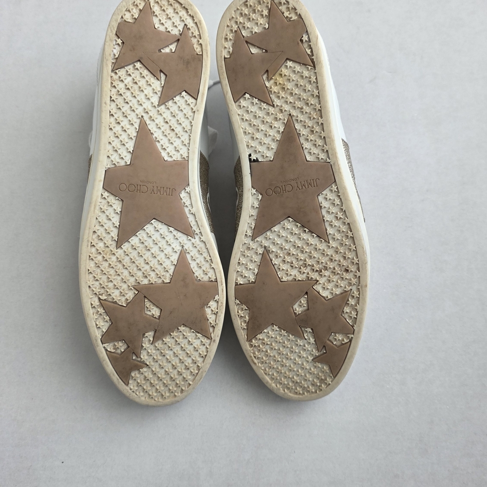 Jimmy Choo Cash White and Gold Women's Sneakers - Picture 10 of 12